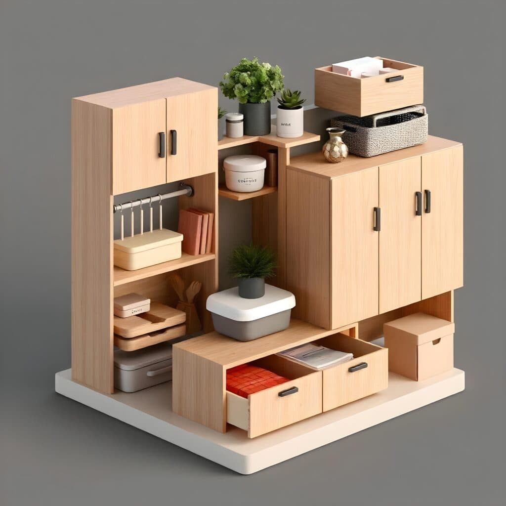 3D design mockup for various custom storage