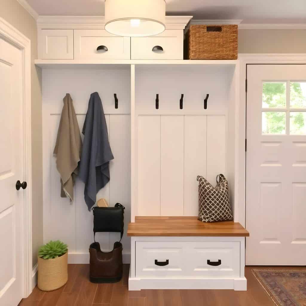 white mudroom cabinet