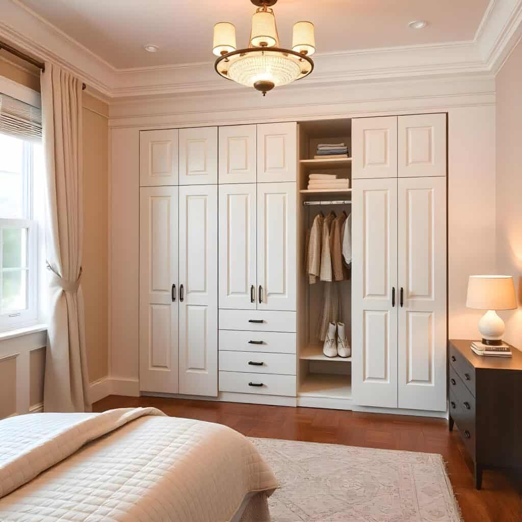 bedroom closet with chandelier